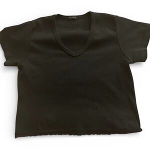Brandy Melville Black Lace Trim V-Neck Crop Top, One Size